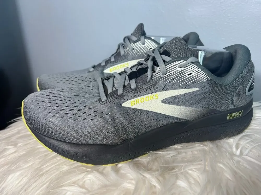 Brooks Ghost 16 Men’s Sz 12 Narrow No Insole Lime Grey Running Shoe Arch Support